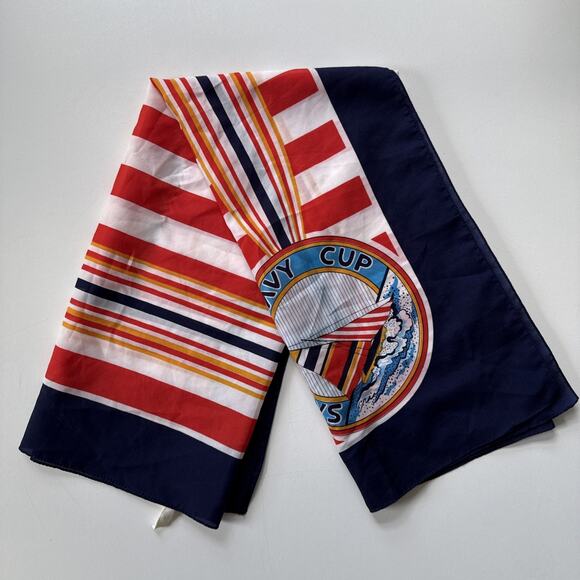 Vintage Nautical Scarf Sailor Navy Cup Red White Blue Stripe Preppy Retro 30” - Picture 4 of 15